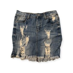 Distressed Denim Skirt